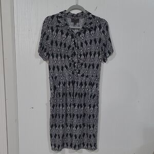 Fenn Wright Manson Women's Black White Geometric Print Shirt Dress Size 8